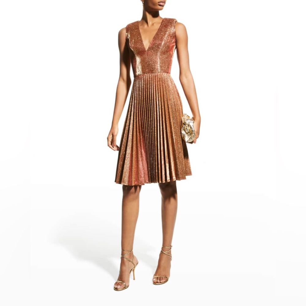 Helsi Corina Sleeveless Metallic Pleated Dress In Metallic Copper Size M